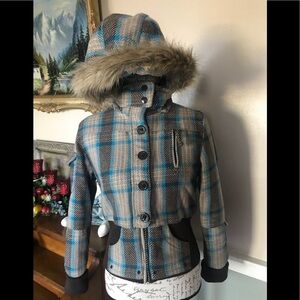 💙 Rare Vintage DEB Wool Faux Fur Collar Coat Size M ‼️FINAL SALE